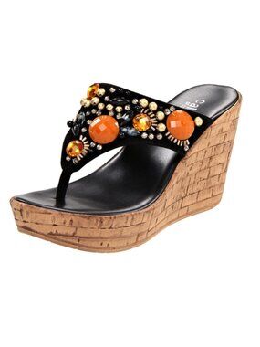 CALLISTO Platform Thong Sandals Size -10 M Jeweled Stones and Crystals Accent